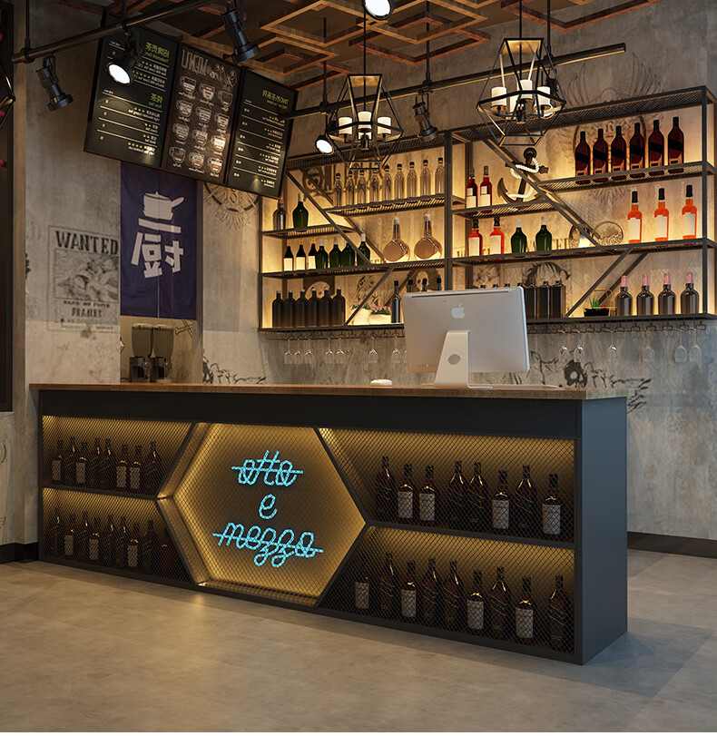 辉导酒吧吧台收银台店铺小型餐厅铁艺转角柜台工业风烧烤店前台接待台