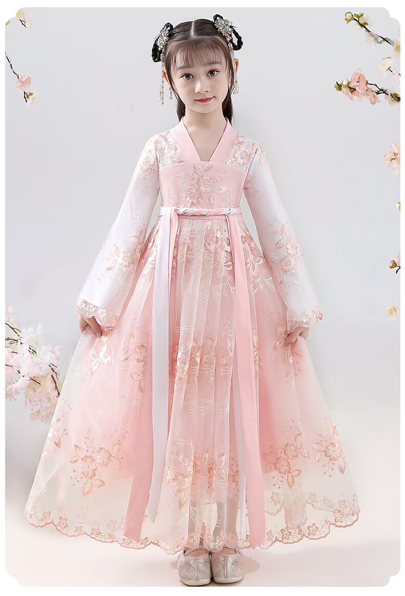 儿童古装汉服女童春秋襦裙古风薄款超仙新款童装唐装女小女孩公主米