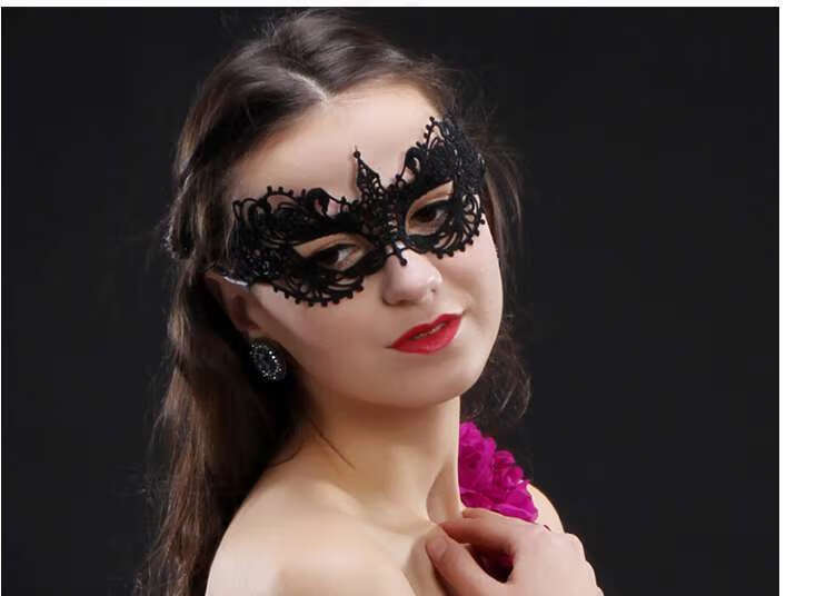 舞会性感蕾丝面具成人半脸派对镂空黑色眼罩女公主面具北极象女王白色