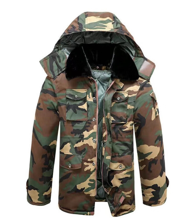 盾郎迷彩军棉大衣冬季男加厚中长款防水棉服防寒保暖可脱卸内胆劳保