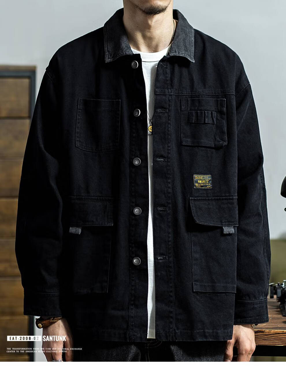 牛仔外套阿美咔叽潮男士潮流男装茄克衫男式牛子褂子大学生外衣黑色l