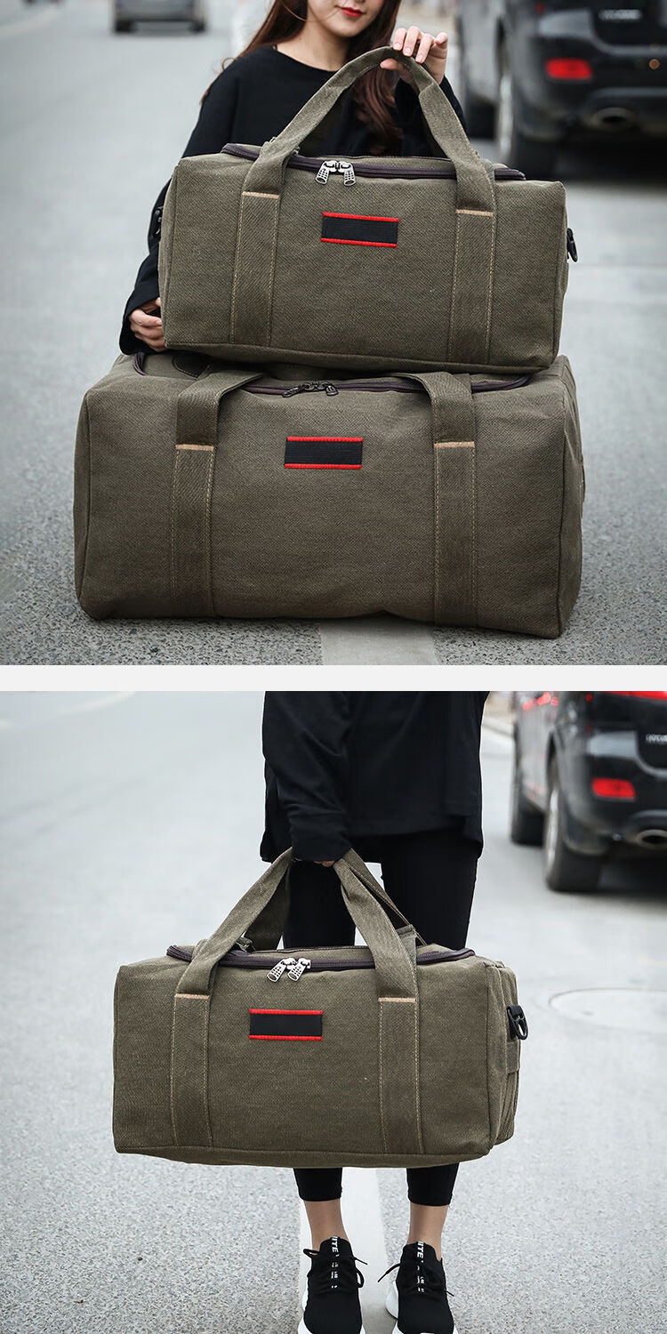 包男帆布行李包装衣服旅行包长途旅游包女托运行李包普通版黑色大号