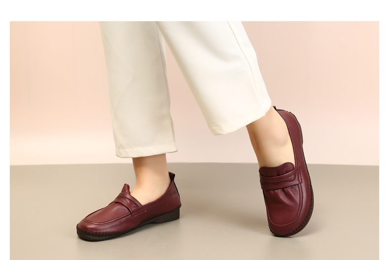 老美华22春季新品妈妈鞋中老年女士布鞋低帮一脚蹬舒适休闲鞋酒红36