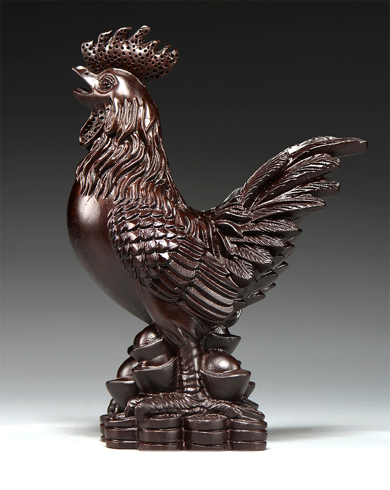 杞瑾木雕刻大公鸡摆木质三合十二生肖木鸡家居客厅装