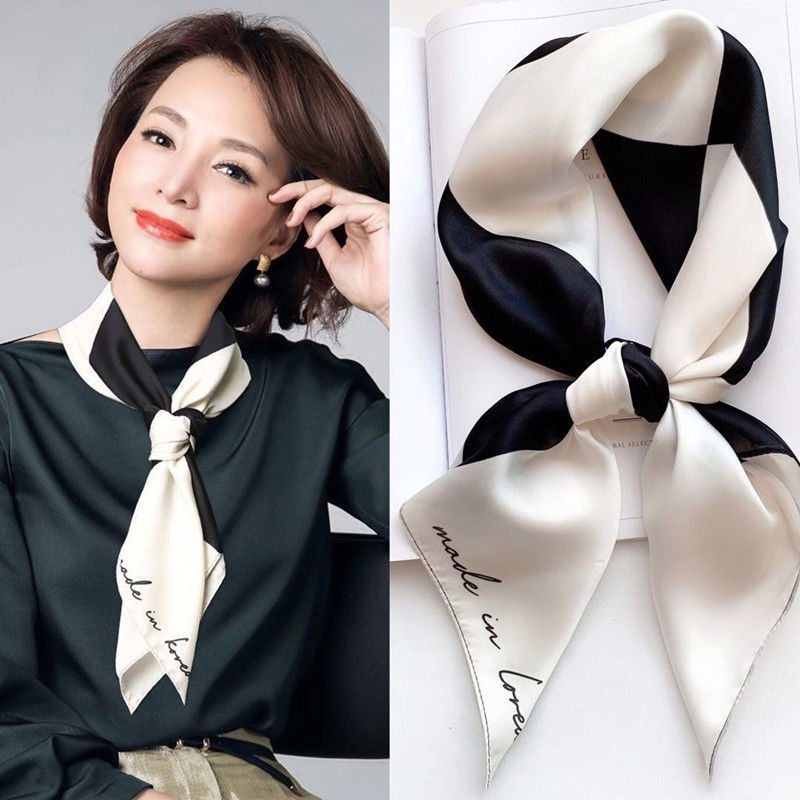 小方巾女新款韩版ins气质百搭披肩4s酒店前台春秋季装饰领巾条纹白