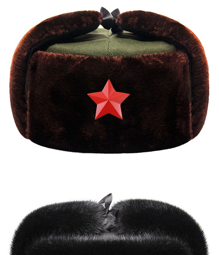 裳淇原创大东【击穿底价】冬季加厚雷锋帽灰毛苏联徽中老年保暖防寒