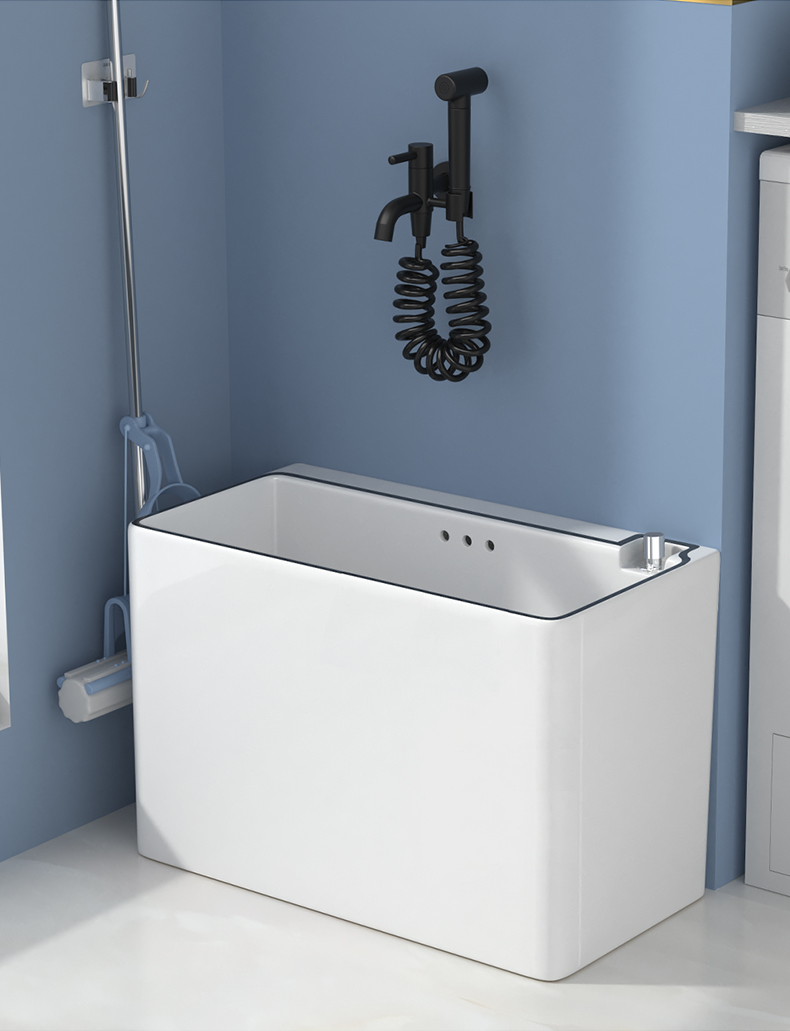 拖把池长方形窄长条阳台拖布池陶瓷家用落地式户外地拖盆 w60全白 台