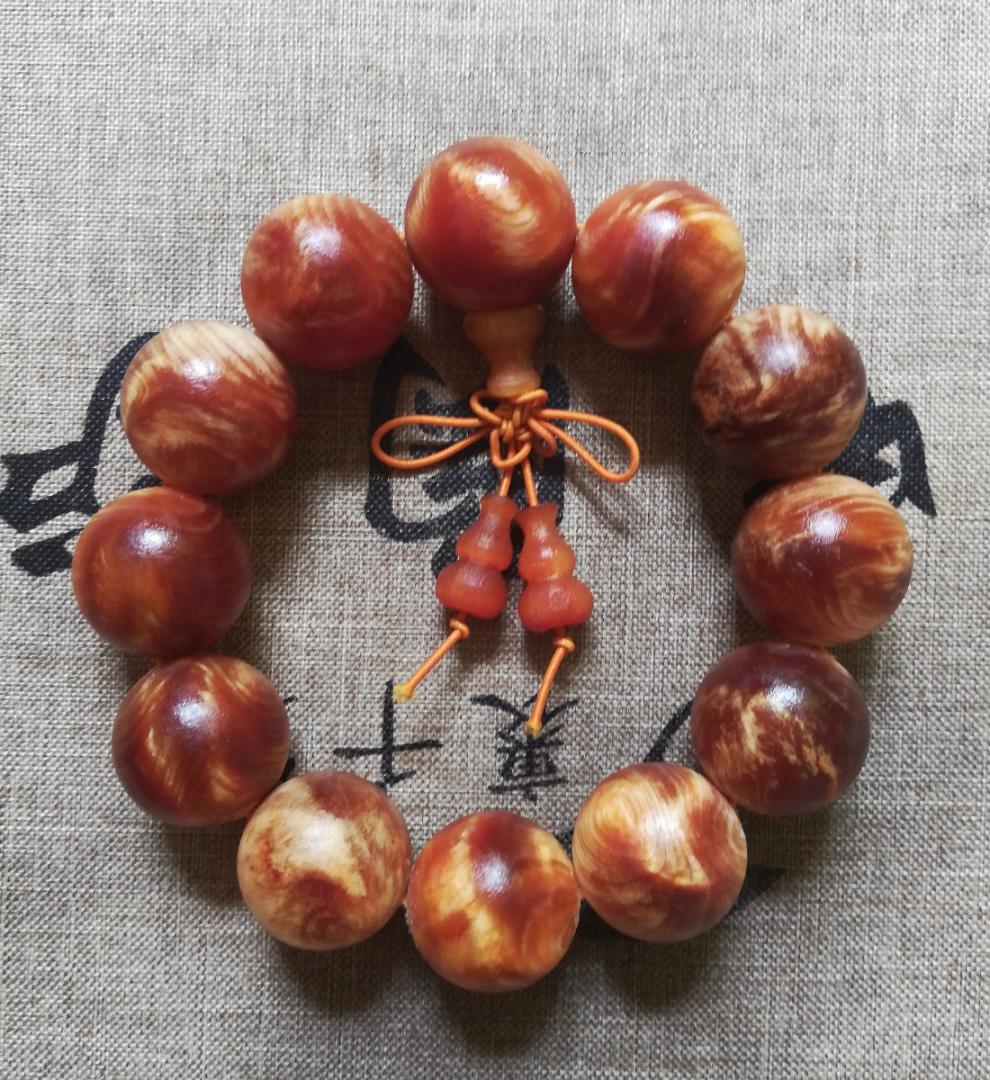 6965京品优选捡漏明子琥珀木手串东北沉香满油全透瘤疤20闪电纹