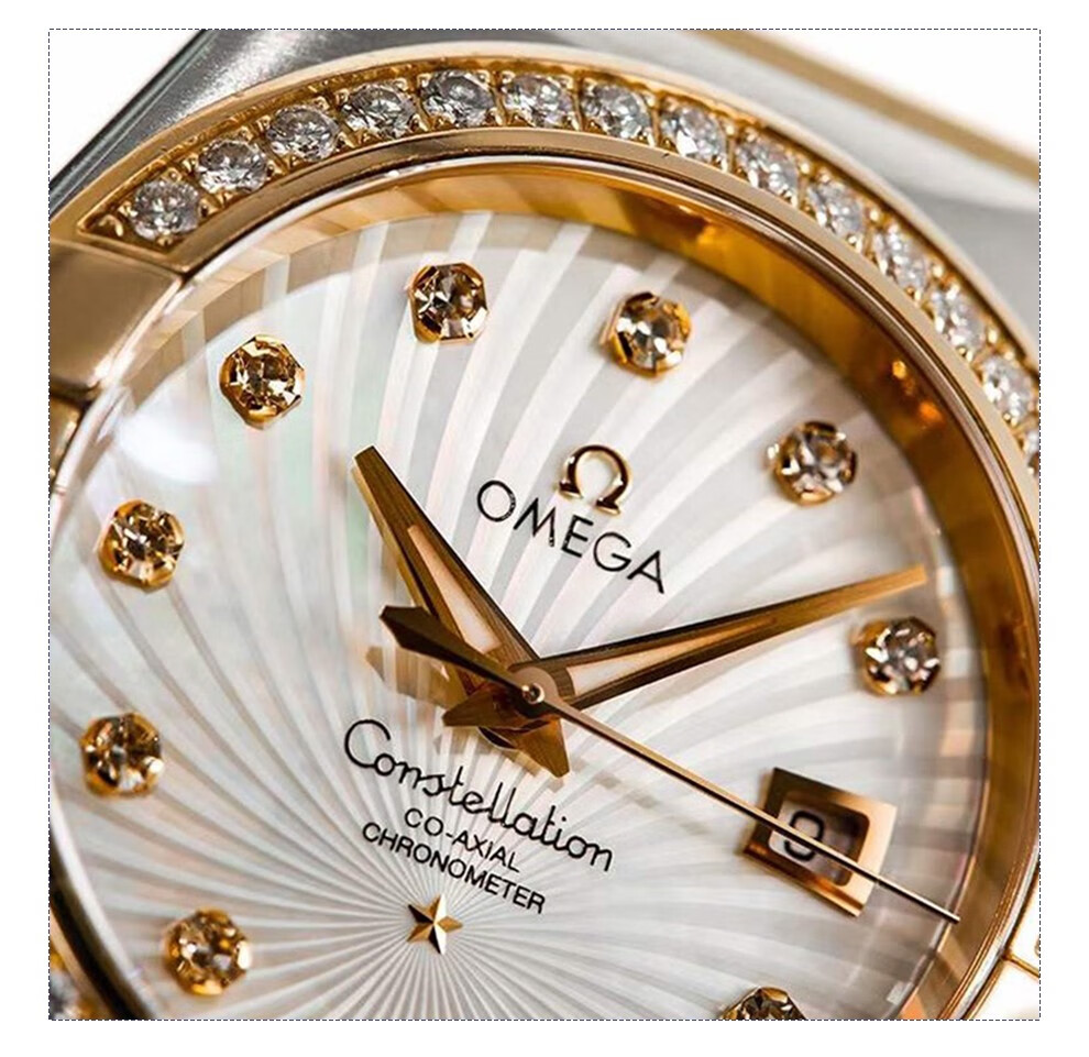 二手95新欧米茄星座系列31毫米贝母银白盘镶钻自动机械女表