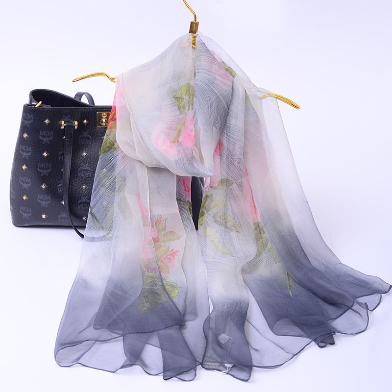 丝绸冰丝围巾春秋夏新款时尚百搭防晒长款丝巾披肩丝巾女细雪之舞油画