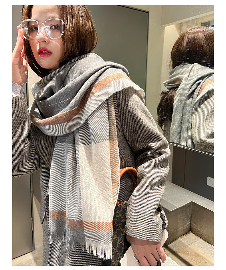 友函服饰 202222年女生冬季森系格纹围巾仿羊绒韩系围巾保暖围脖披肩