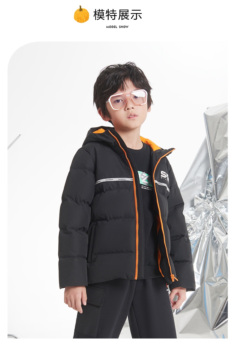 乔丹童装儿童羽绒服男款加厚秋冬装2021新款大童羽绒亮面潮黑色170cm