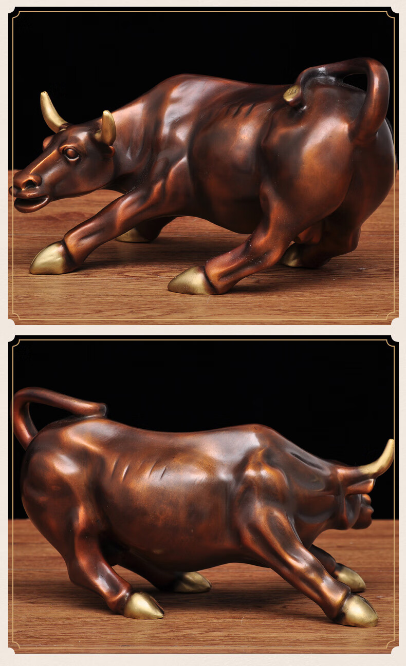 莲善堂彩铜华尔街牛摆件大号招财铜牛家居客厅书房装饰品公司办公室