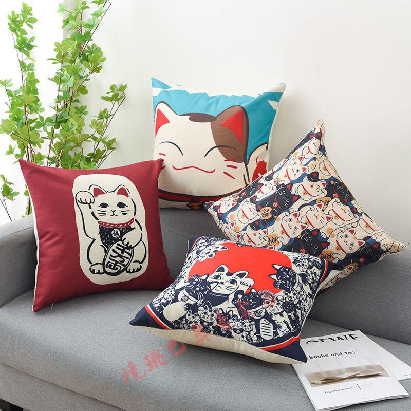 日系富士山亚麻抱枕沙发靠垫兔子樱花靠枕和风日式餐厅腰枕靠背境珧