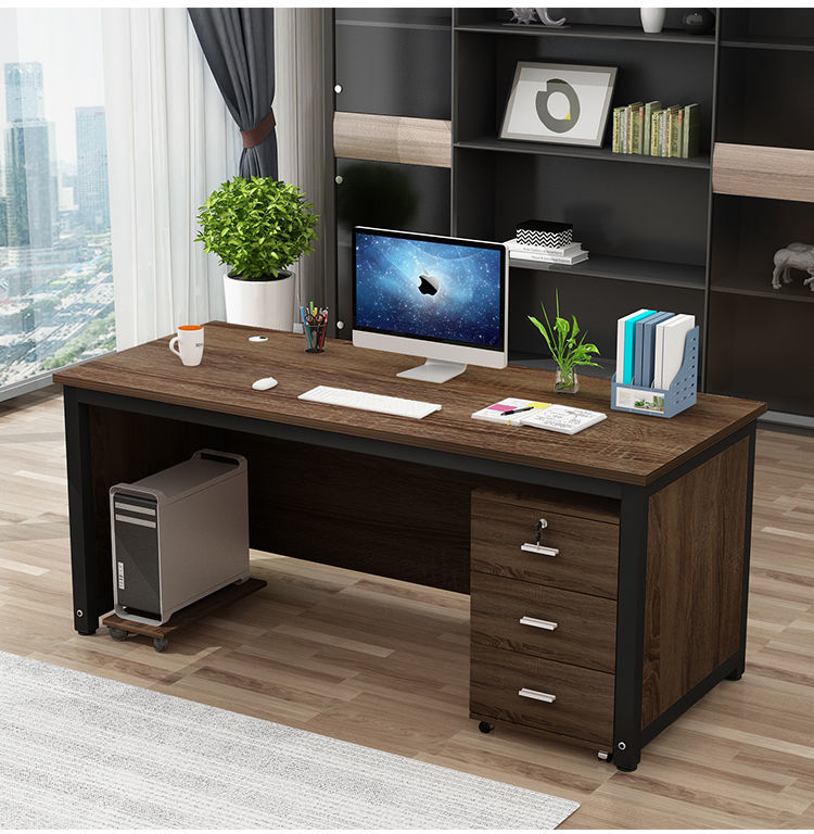 简约现代办公桌家用经济型职员多功能员工桌台式单人 白色 黑架 160*6