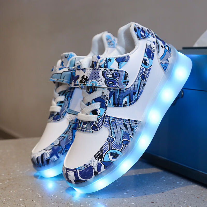 65迪士尼disney时尚百搭舒适轻便儿童鞋愤怒小鸟充电七彩发光鞋男童