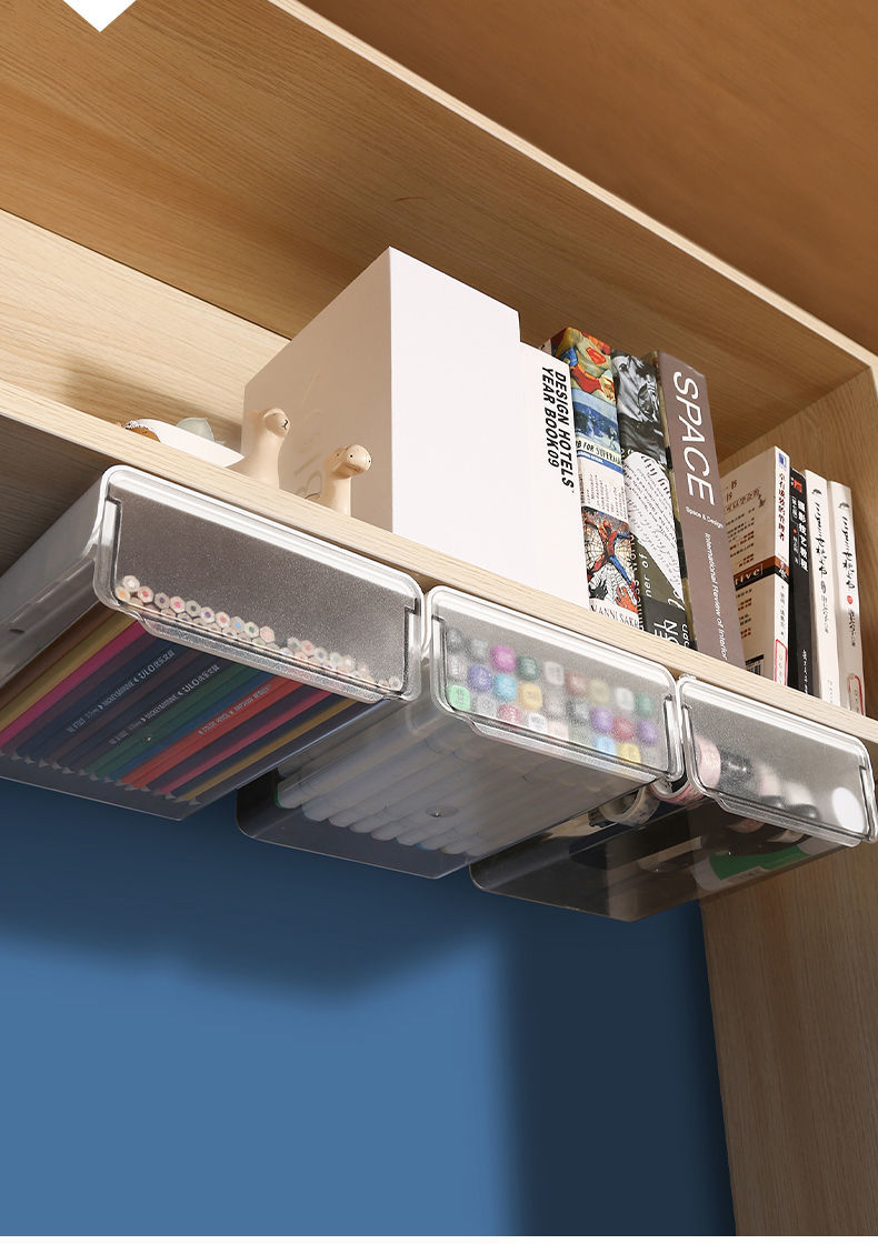 桌下抽屉式收纳盒隐形抽屉盒书桌办公桌底粘贴式透明大号隐藏神器舒罗