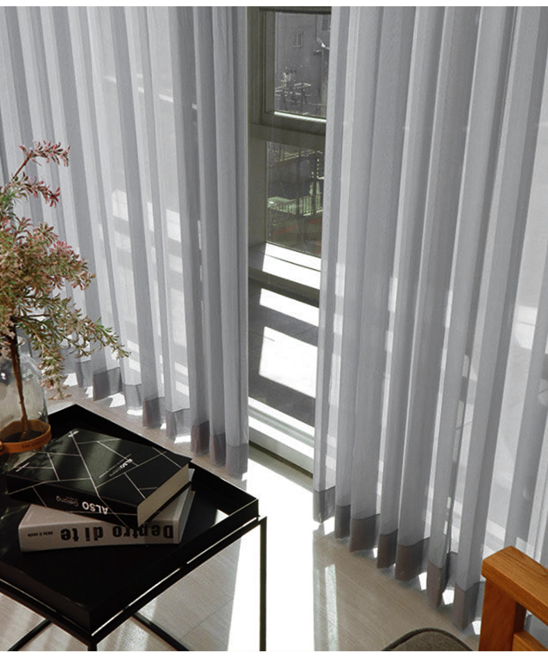 半透明薄纱窗帘 白纱窗帘纱帘透光不透人半遮光飘窗免打孔白色雪纺