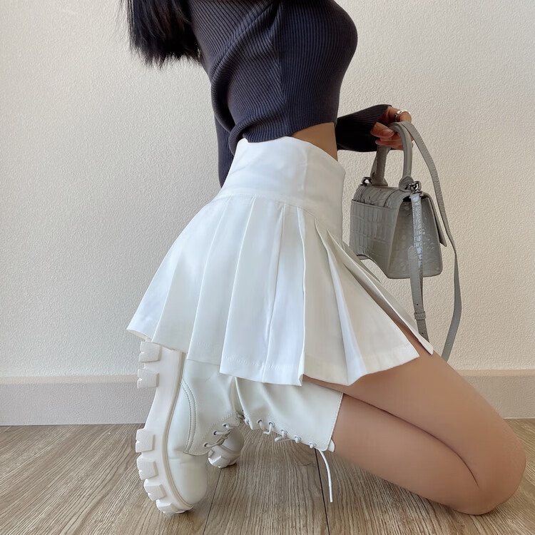 超短裙齐小屁性感 开叉百褶裙性感辣妹高腰显瘦a字超短裙女带安全裤