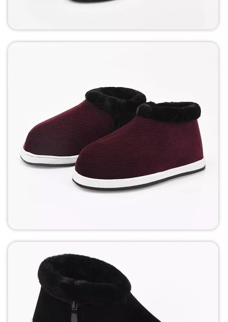 冬季室内外男女手工棉鞋中老年保暖加绒加厚防滑棉布鞋 黑色松紧款