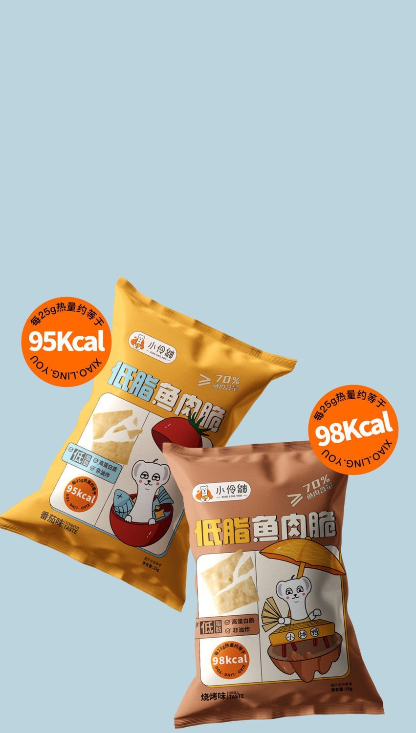 小伶鼬鱼肉脆片鱼肉薯片轻卡健康解馋孕妇吃零食鱼肉脆烧烤味1包