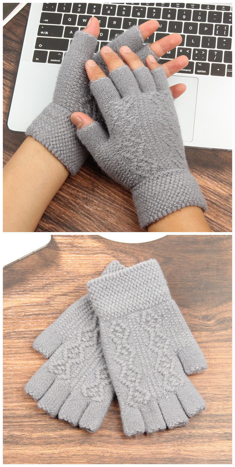 毛线手套男高品质男士半指保暖漏指头半截冬季防寒手套冬天手套男女加