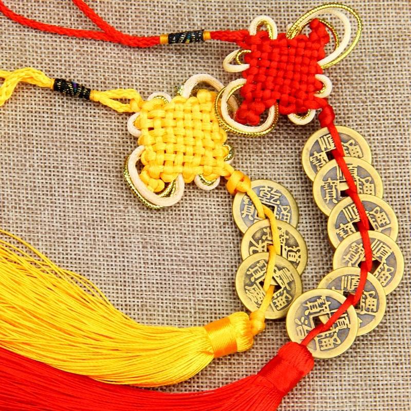 吊钱门挂件中国五帝钱挂件古钱币古代十帝币客厅黄绳五地铜钱挂饰铜币