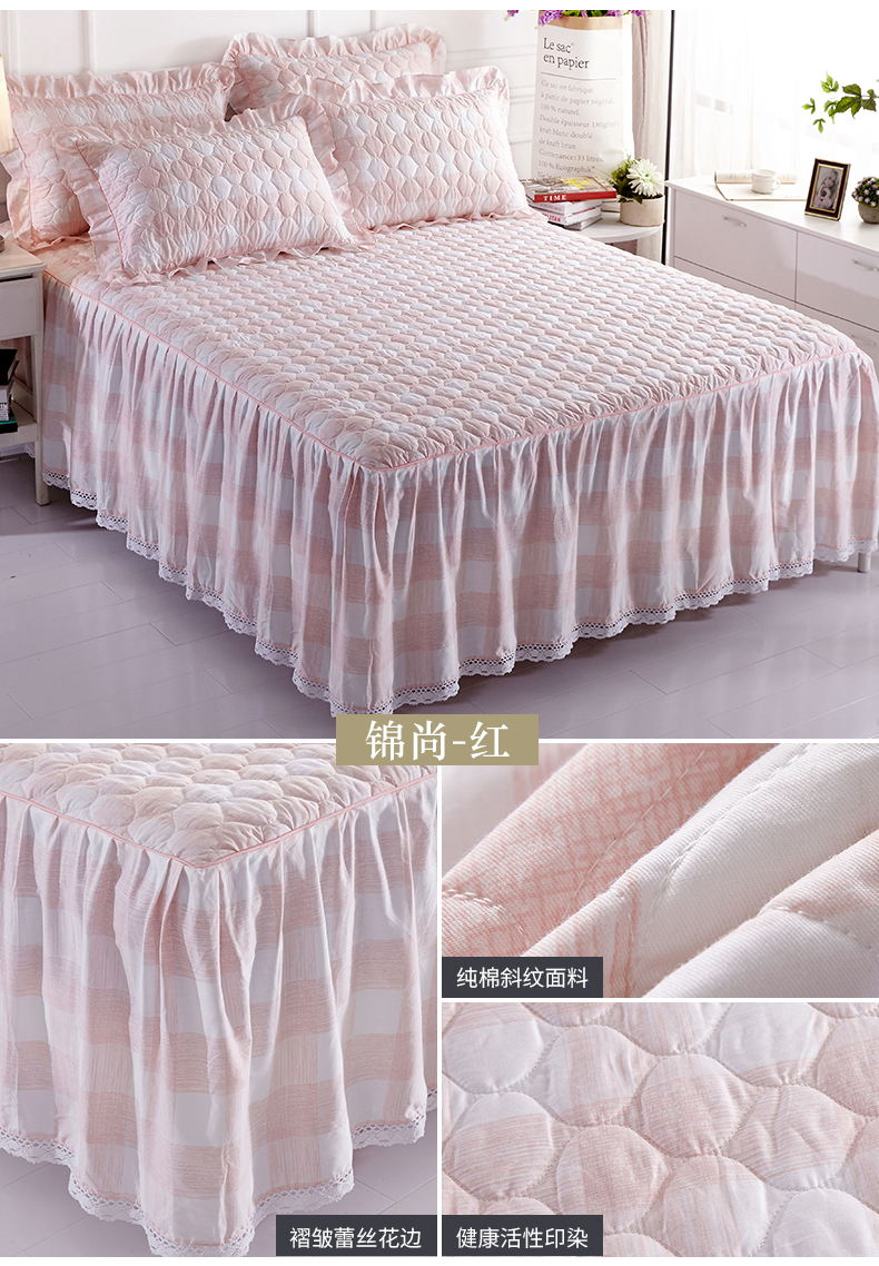 棉夹棉床裙式床罩单件全棉加厚防尘床套防滑保护1.