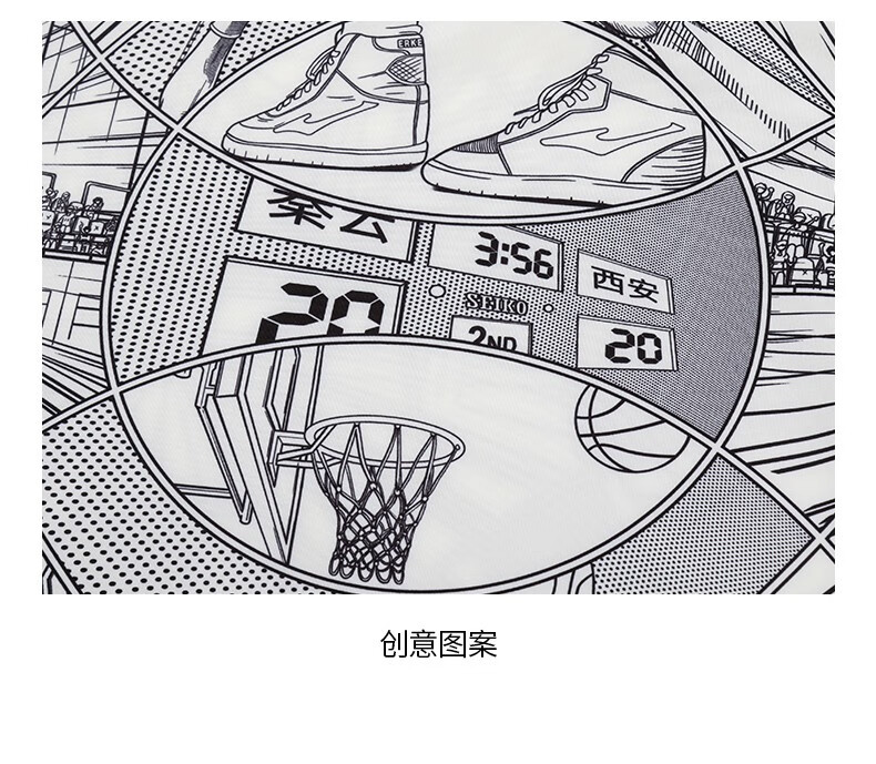 鸿星尔克官方旗舰夏季短袖男夏季图案休闲运动t恤时尚透气上衣正黑2xl