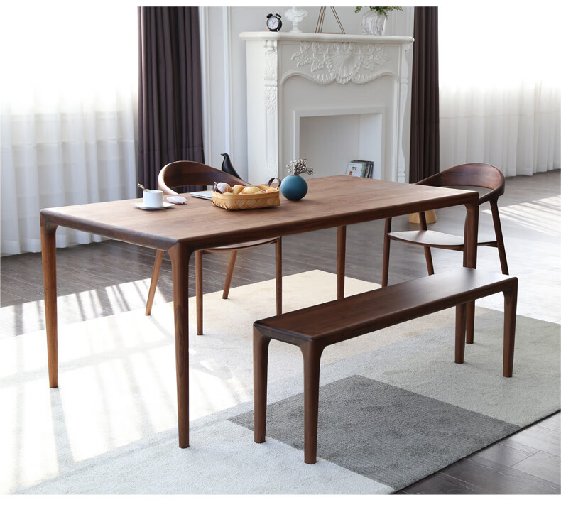 康逸轩实木长凳现代简约北美黑胡桃木餐厅榫卯结构长凳子黑胡桃木12米