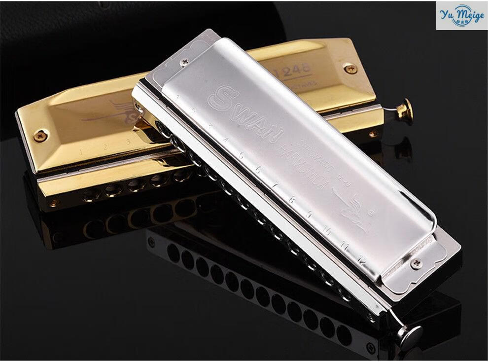 新款欧布红凯口琴48音半音阶口琴孔演奏乐器10孔布鲁斯金色收藏
