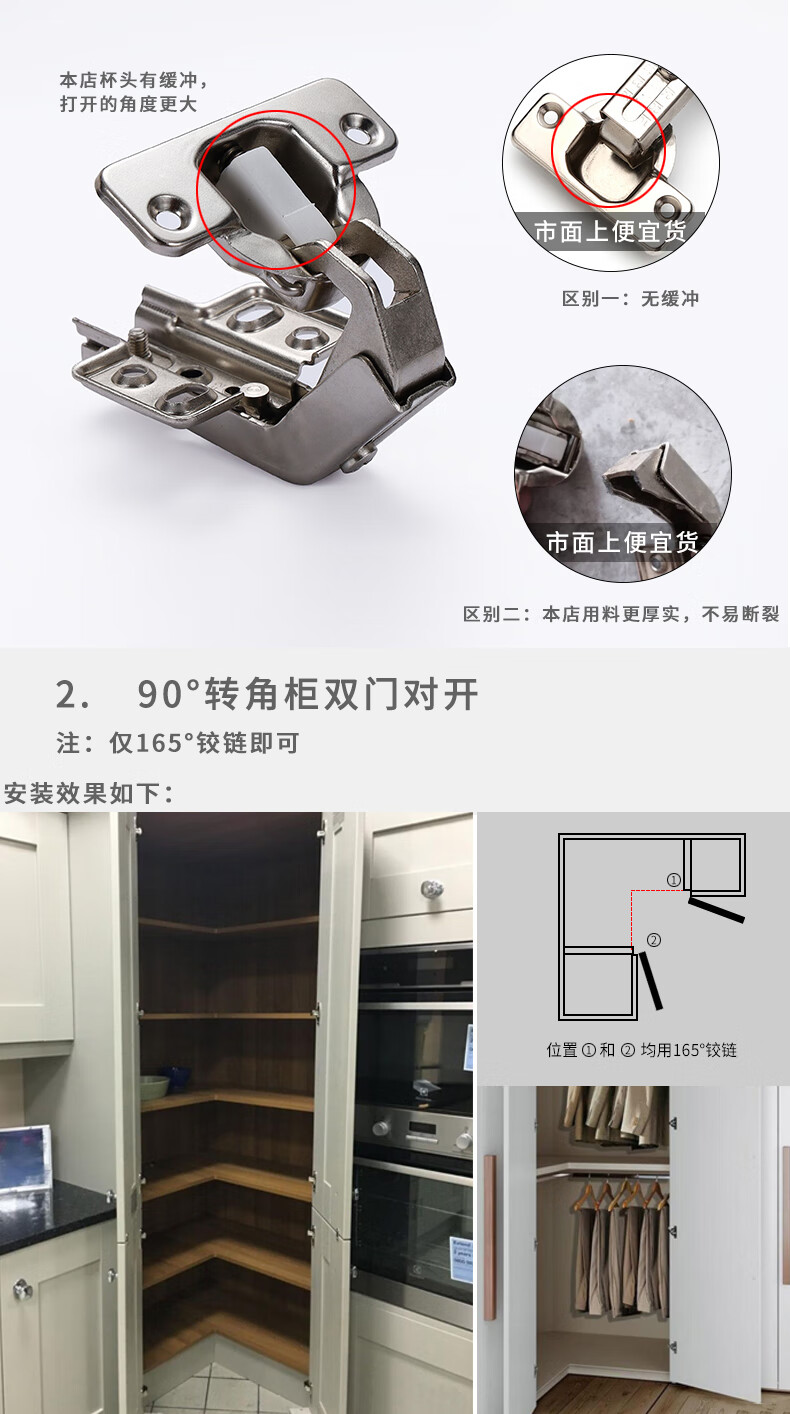 45 165度大角度斜角柜门特殊合页90 135 175度 135°联动门铰链【图片