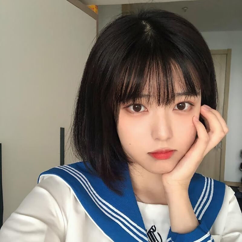 乐泡假发女短发空气刘海波波头短直发全头套自然逼真少女校园风假头发