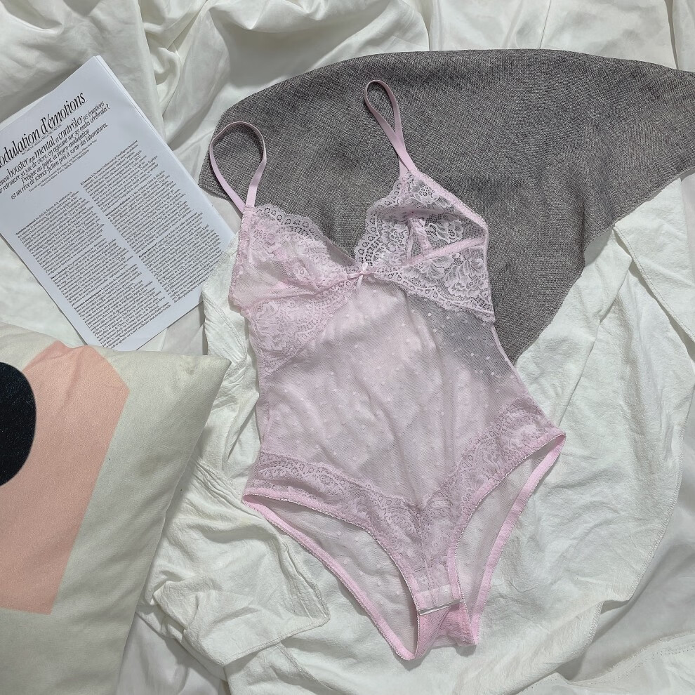 点策专卖店透明文胸蕾丝三角杯胸罩连体女镂空透明文胸美背无钢圈可开