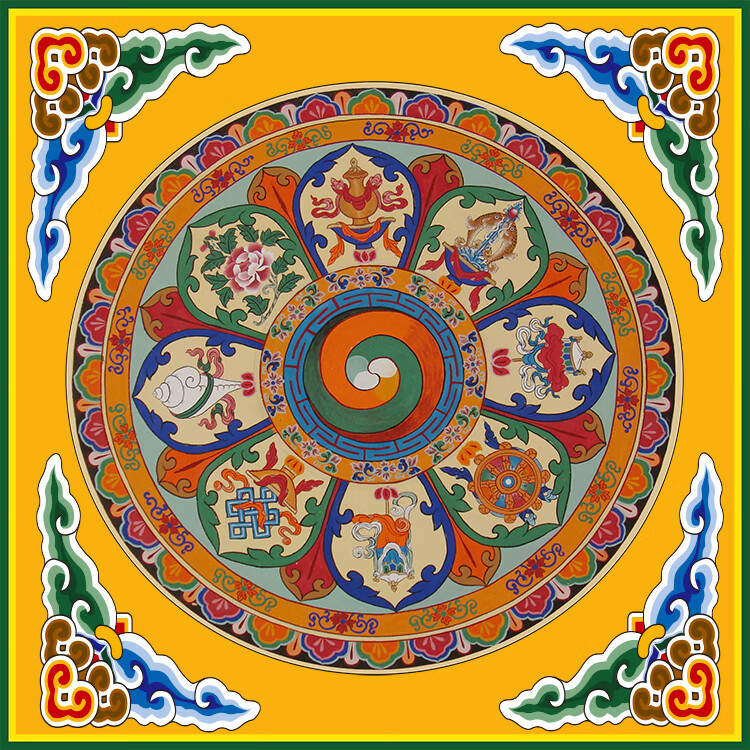 藏式花纹墙纸佛教唐卡中式建筑横梁房梁吊顶佛堂寺庙彩绘壁画 18d凹凸