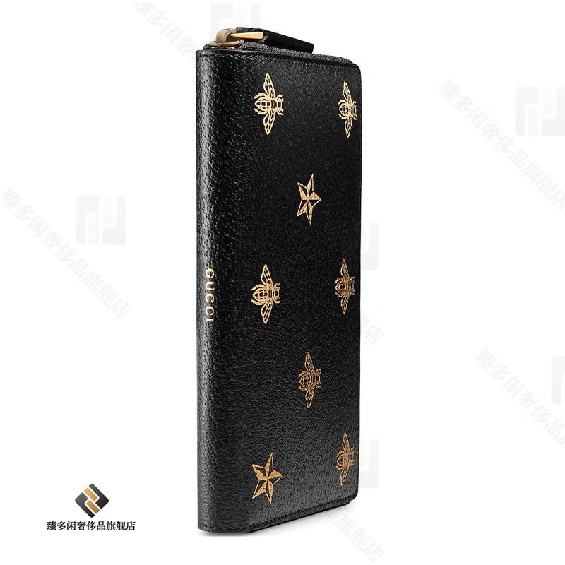 gucci古驰新款黑色皮质小蜜蜂长款手拿包钱包495064dj2kt8474