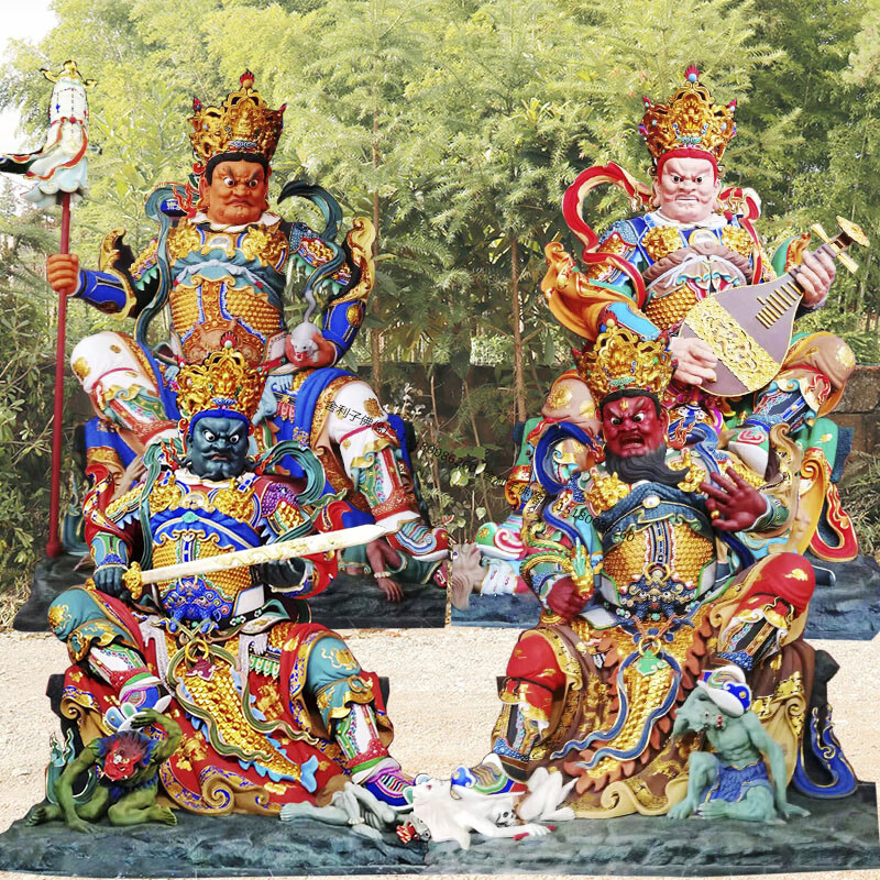 四大天王佛像2米26米铜雕生漆脱胎木雕树脂玻璃钢神像四大金刚蓝色3米