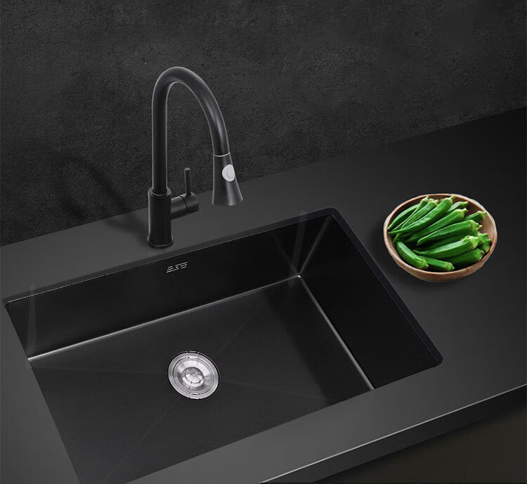 圣诺熊纳米水槽单槽洗碗池黑色台下盆嵌入式小304不锈钢洗菜盆厨房