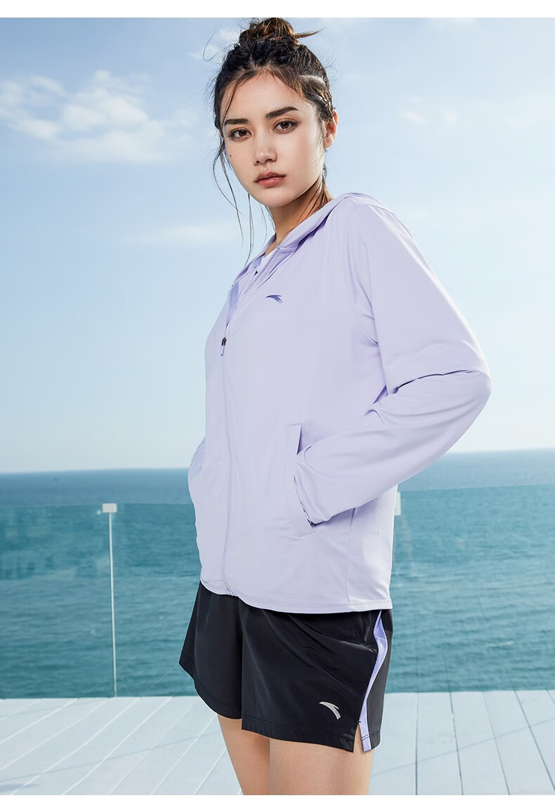 安踏女冰肤科技防晒衣2022春夏季新款薄款连帽开衫休闲上衣运动女 -1