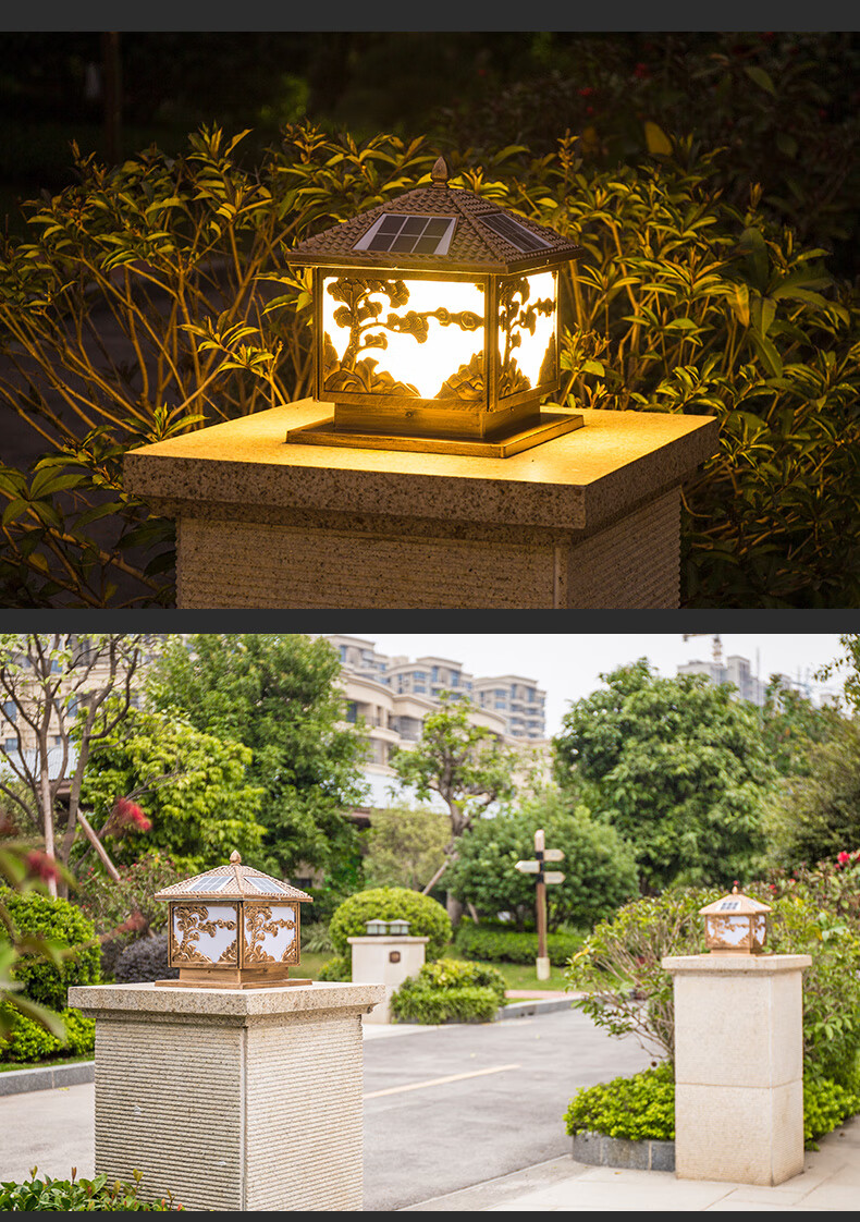 围墙灯柱头灯太阳能庭院小区迎客松方形墙头柱灯室外水别墅花园加大号