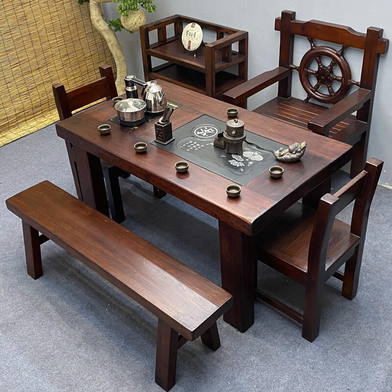 老船木茶桌椅组合功夫茶台实木茶桌茶具套装一体茶几小型家用阳台135