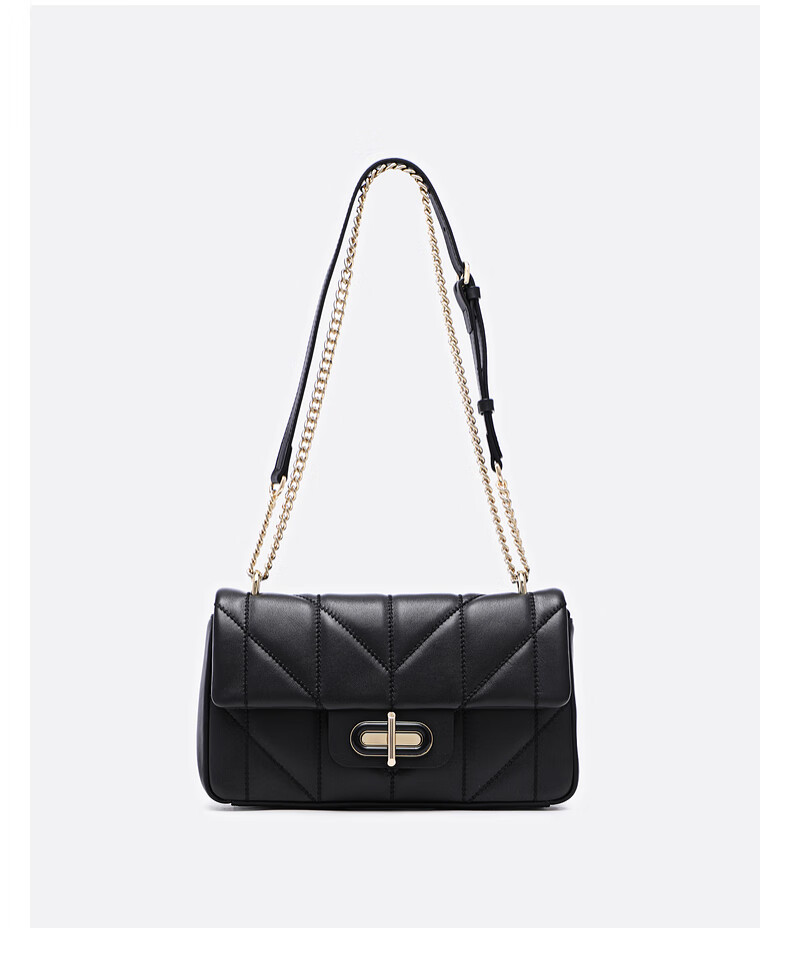 fion菲安妮牛皮链条小方包新款时尚轻奢女包车缝线斜挎包白