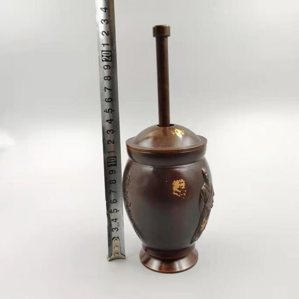 中医研钵纯铜捣药罐实心华佗中药中医摆件老式铜臼冲筒盅研钵研磨器捣