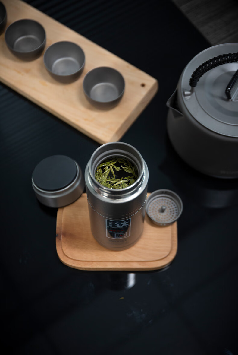 纯钛保温杯男士泡茶双层分离商务合金钛水杯高端茶杯尊钛杯本色380ml