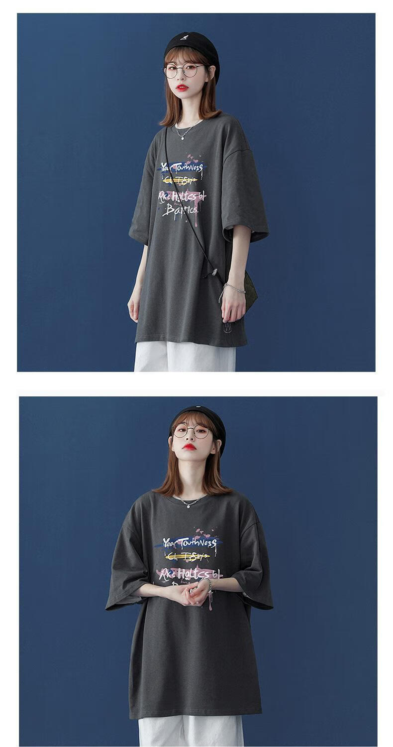 港风短袖t恤女大码宽松韩版休闲原宿风上衣新款夏季半袖ins潮白色301m