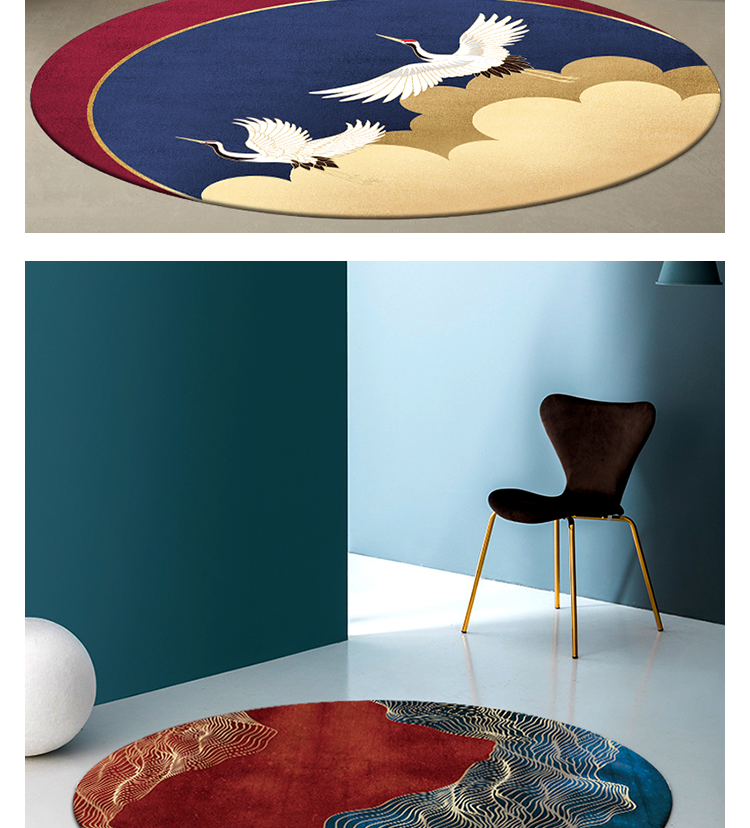 恒源祥家纺新中式圆形地毯中国风客厅卧室圆毯红色仙鹤时尚国风茶几垫