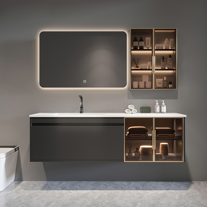 洗脸池洗手池盆柜组合套装非标私人定制110cm单边岩板陶瓷盆智能圆镜