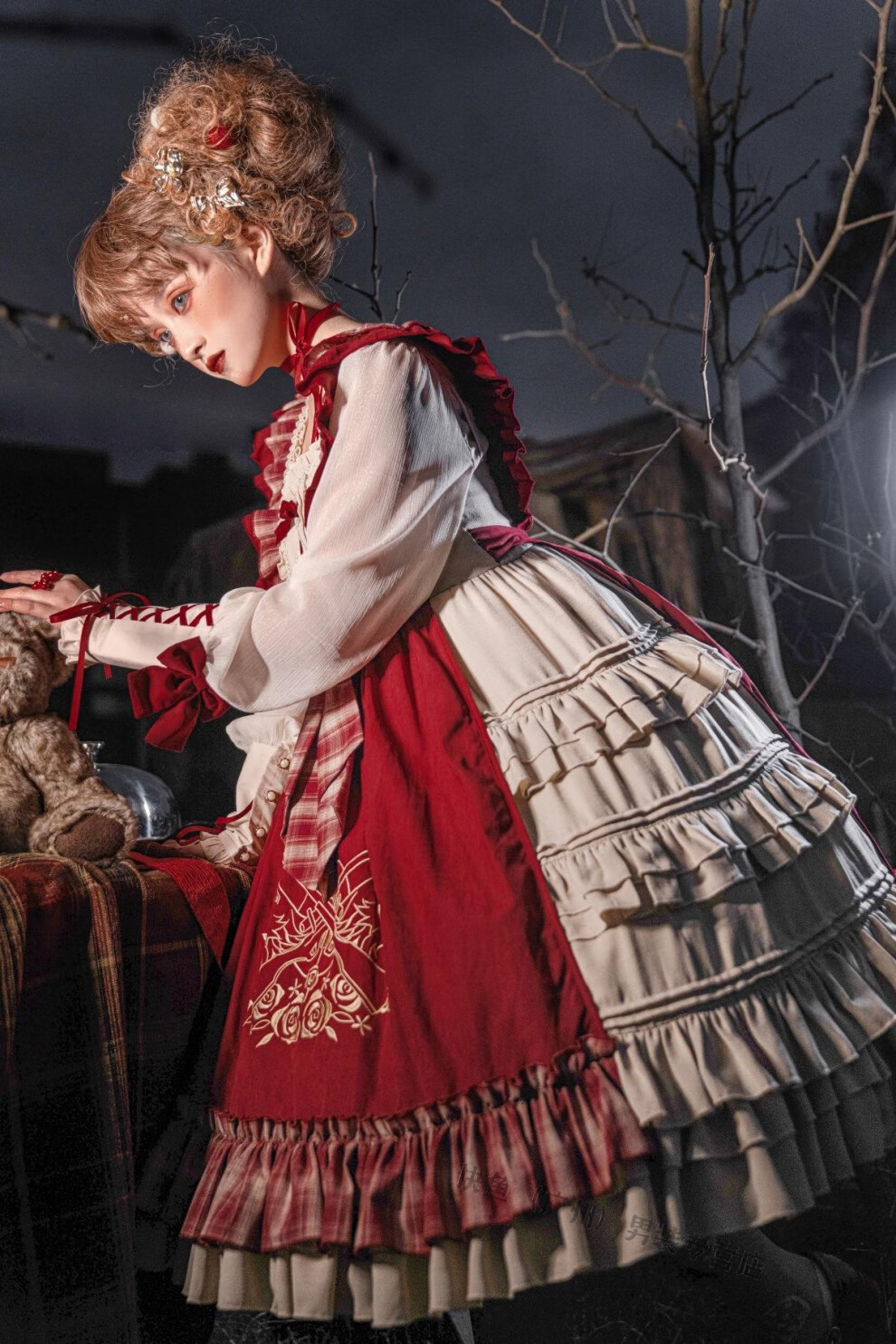 洛丽塔圣诞元素连衣裙宫廷风小红冒连衣裙lolita斗篷圣诞新年红色lo