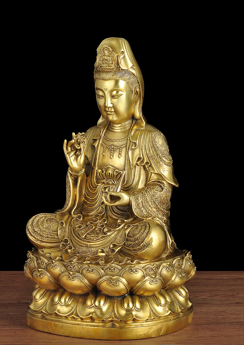 全铜观音摆件观世音菩萨佛像观音娘娘坐莲观自在居家寺庙佛堂供奉13尺