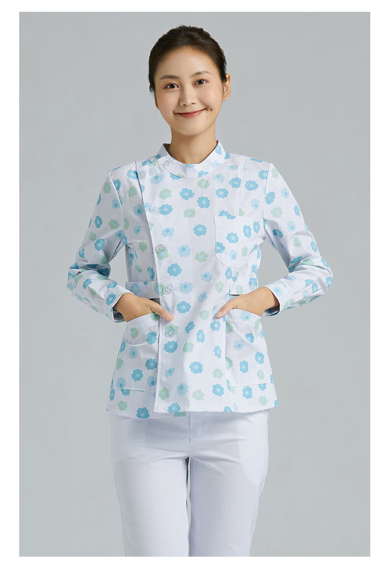 护工美容月嫂工作服碎花护士服长袖女分体套装短袖美容师口腔母婴护理
